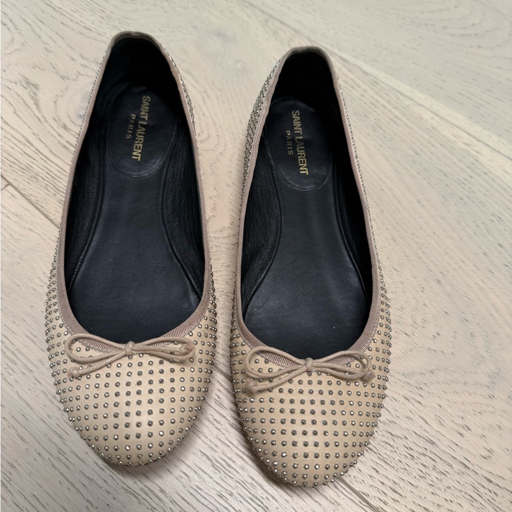 Saint Laurent Beige Studded Ballet Flats